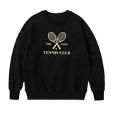 The Sage Tennis Club Letters Printing Vintage Style Black Sweatshirts Women Loose Cotton Crewneck Casual Long Sleeve Pullovers