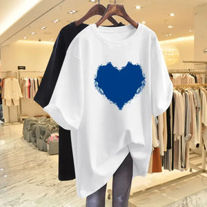 Women Clothing Basic Printed T-shirt Summer Short Sleeve Loose Casual Pullovers Pure Cotton O-neck Top Tees