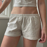 Women's Summer Casual Shorts Flora Striped Printed Lounge Shorts Slim Elastic Band Low Waist Shorts Clothing