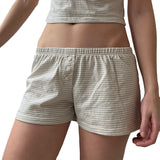 Women's Summer Casual Shorts Flora Striped Printed Lounge Shorts Slim Elastic Band Low Waist Shorts Clothing