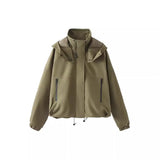 2024 Autumn and Winter Fashion Women Solid Turtleneck Hooded Long Sleeves Pocket Buttons Zipper  High Street Short Jacket