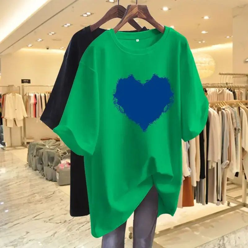 Women Clothing Basic Printed T-shirt Summer Short Sleeve Loose Casual Pullovers Pure Cotton O-neck Top Tees