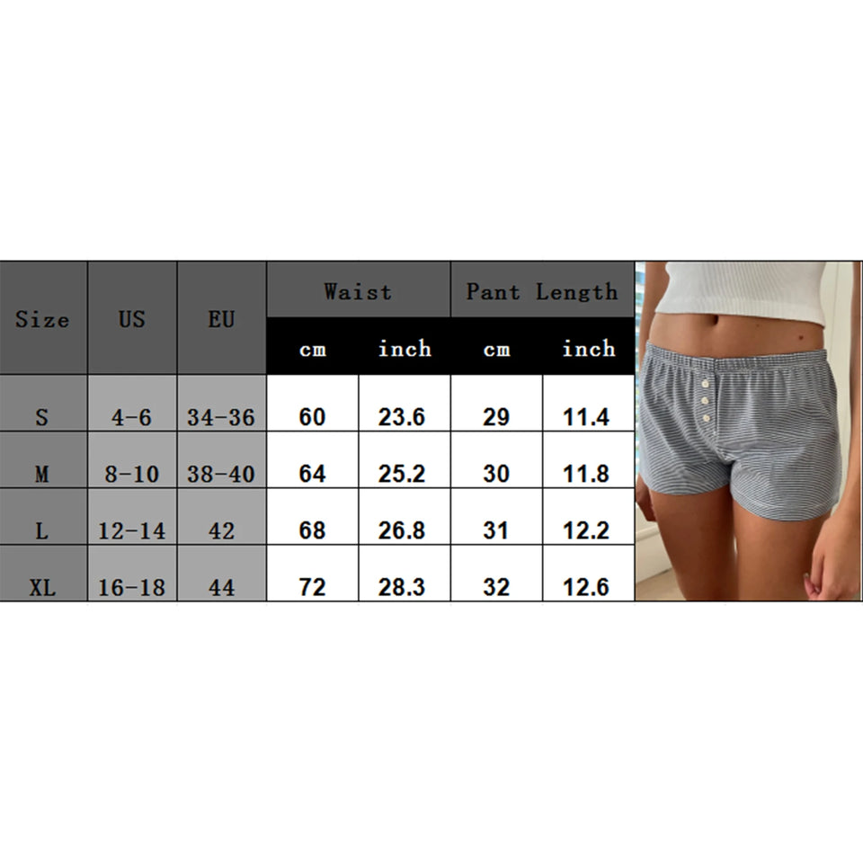 Women's Summer Casual Shorts Flora Striped Printed Lounge Shorts Slim Elastic Band Low Waist Shorts Clothing