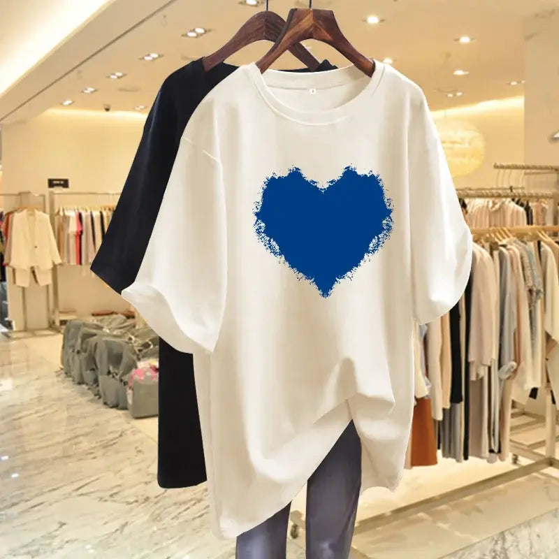 Women Clothing Basic Printed T-shirt Summer Short Sleeve Loose Casual Pullovers Pure Cotton O-neck Top Tees
