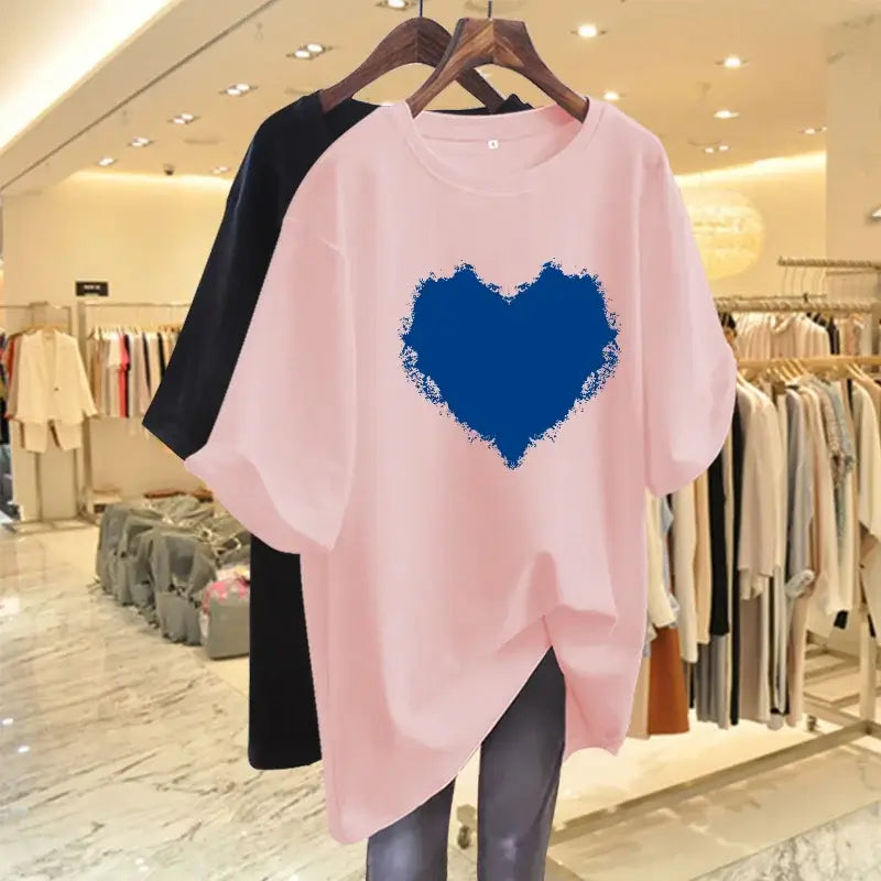 Women Clothing Basic Printed T-shirt Summer Short Sleeve Loose Casual Pullovers Pure Cotton O-neck Top Tees