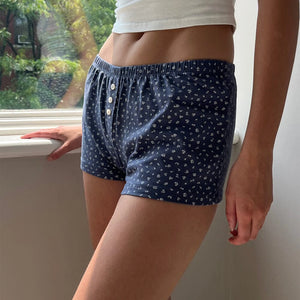 Women's Summer Casual Shorts Flora Striped Printed Lounge Shorts Slim Elastic Band Low Waist Shorts Clothing