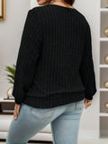 Big Size Solid Ribbed Sweatshirt, Spring and Autumn Casual Long Sleeve Sweatshirt, Women's Plus Size Clothing
