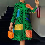 2024 VONDA Women Bohemian Dress Lapel Long Sleeve Leopard Printed Shirt Sundress Fashion Buttons Knee-Length Vestidos Oversized