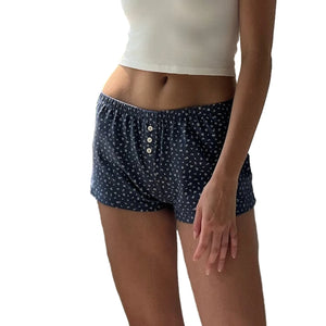 Women's Summer Casual Shorts Flora Striped Printed Lounge Shorts Slim Elastic Band Low Waist Shorts Clothing