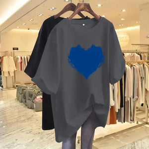 Women Clothing Basic Printed T-shirt Summer Short Sleeve Loose Casual Pullovers Pure Cotton O-neck Top Tees