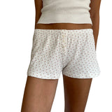 Women's Summer Casual Shorts Flora Striped Printed Lounge Shorts Slim Elastic Band Low Waist Shorts Clothing