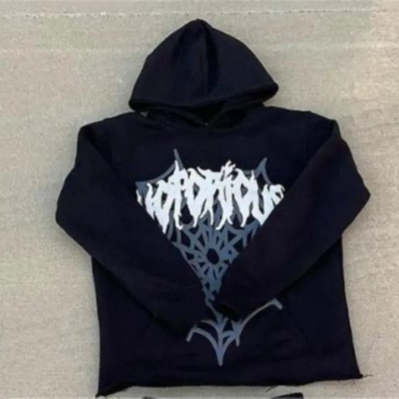 Y2k Spider Print Hoodies Women Men Hip Hop Pullover Long Sleeve Jacket Coats Fall Winter Harajuku Casual Loose Hooded Sweatshirt